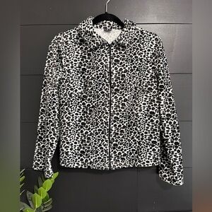 IRE Cheetah Print Full Zip Fuzzy Sweater Sweatshirt Jacket Women’s Sz M EUC